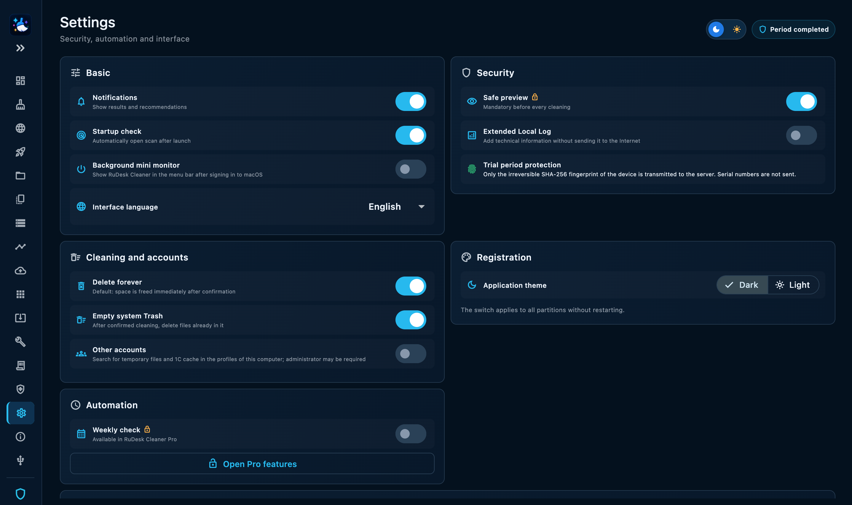RuDesk Cleaner — Settings